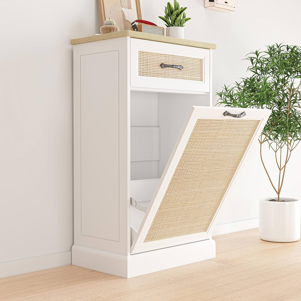 Rattan Tilt Out Trash Cabinet, Freestanding Trash Can Cabinet 10 Gallon Storage, Hidden Pet-Proof... | Amazon (US)