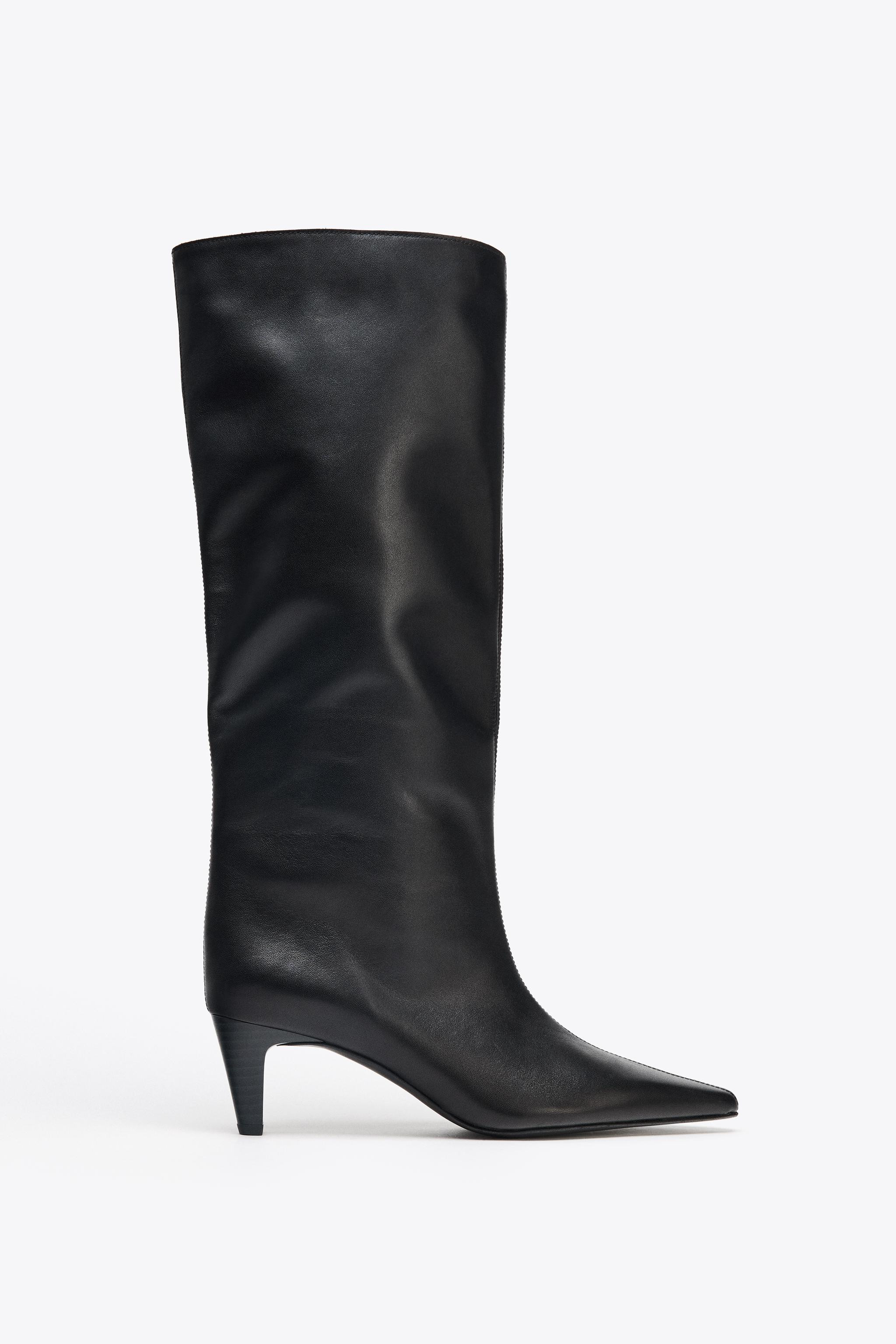 LEATHER KITTEN HEEL BOOTS | Zara US