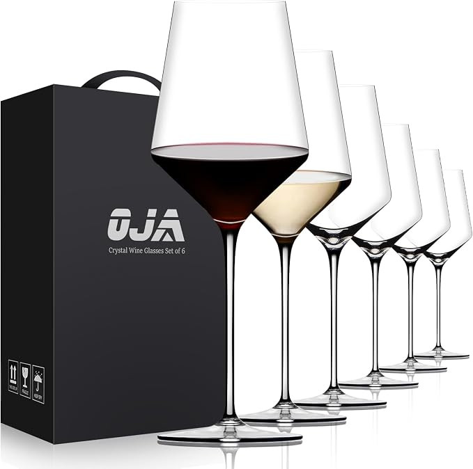 Red Wine Glasses Set of 6, Premium Crystal Wine Glasses Hand Blown, 15 oz,Thin Rim,Long Stem,Perf... | Amazon (US)