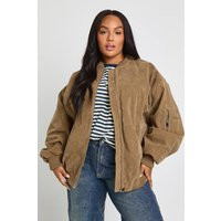 boohoo Women's Plus Vintage Suede Look Oversized Bomber Jacket in Taupe | Size: 24 | Fabric/Suede | boohoo (US & Canada)