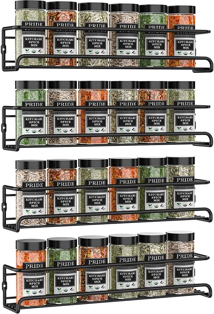 Spice Racks Organiser - 4 Tier Hanging Stainless Steel Wall Mounted with Adhesive Stickers & Scre... | Amazon (UK)