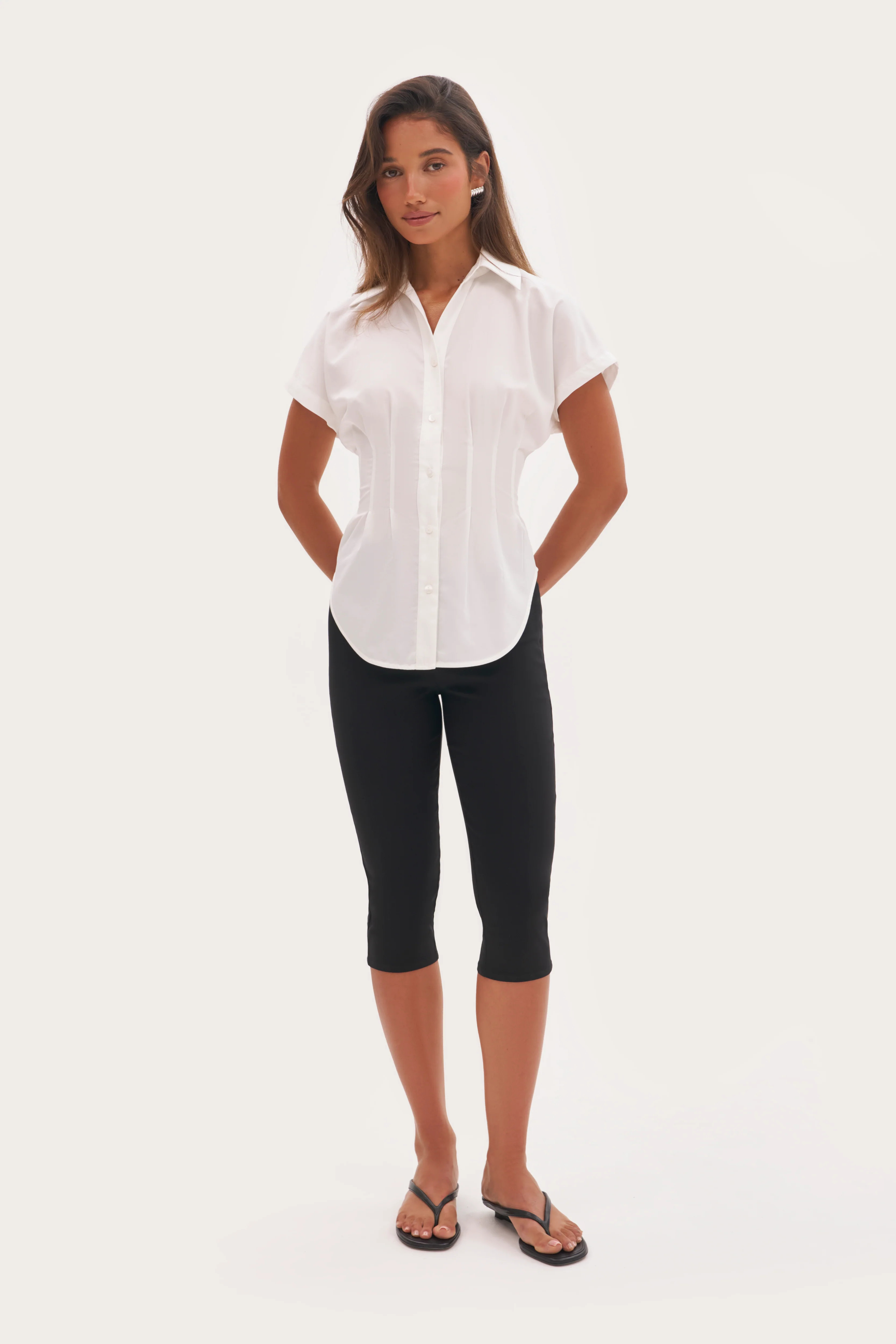 Maebe Cap Sleeve Cinched Shirt - White | Maebe UK