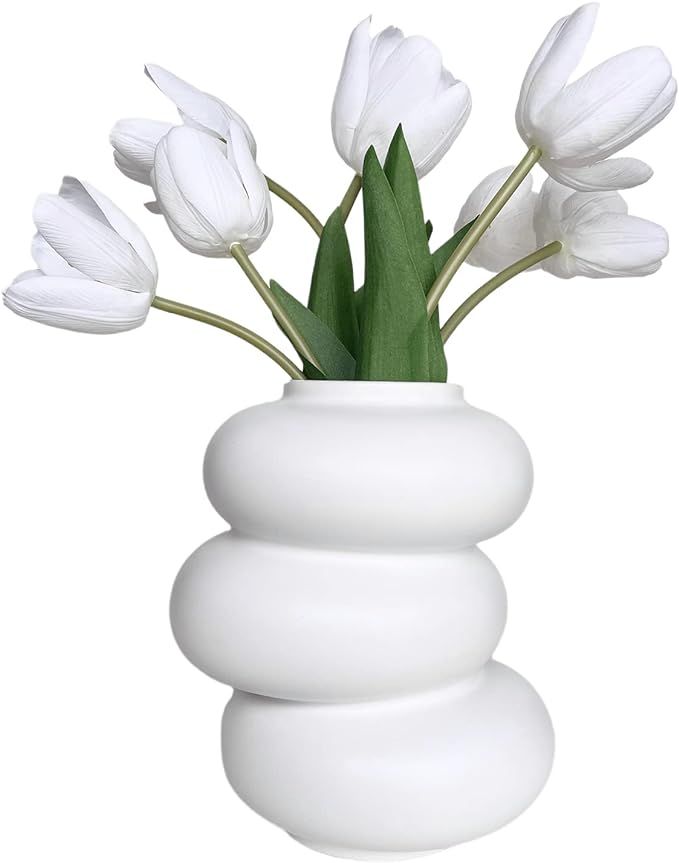 BUICCE Modern Large Circle Ceramic Flower Vase White for Home Decor | Amazon (US)
