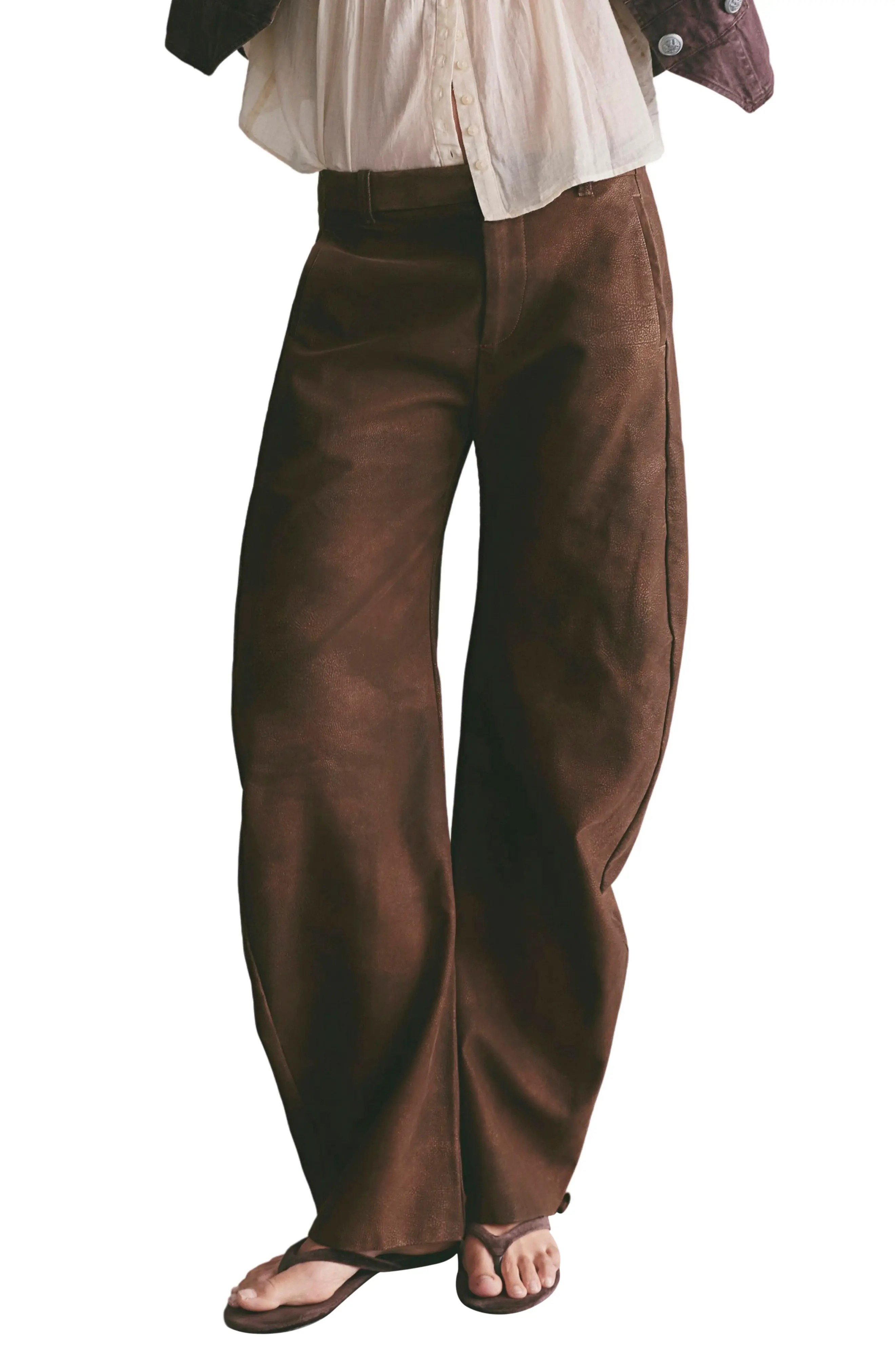 Free People Spotlight Wide Leg Faux Leather Trousers in Chocolate Brown at Nordstrom, Size 2 | Nordstrom