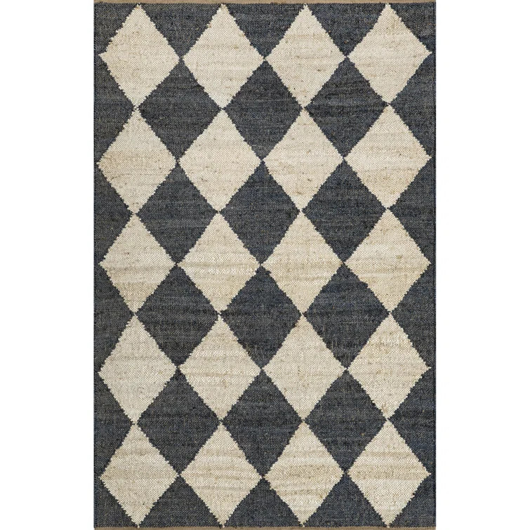 Arvin Olano x Rugs USA Louie Diamond Checkerboard Jute Charcoal Area Rug | Wayfair North America