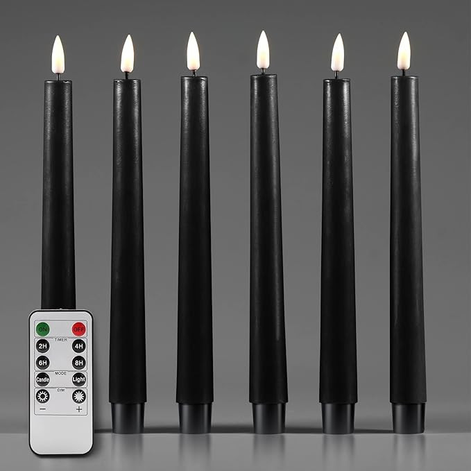 Amazon.com: Girimax Black Flameless Taper Candles with Remote, Flickering Battery Operated Candle... | Amazon (US)