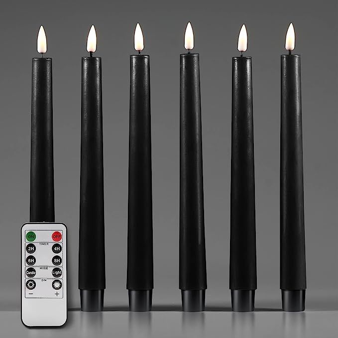 Amazon.com: Girimax Black Flameless Taper Candles with Remote, Flickering Battery Operated Candle... | Amazon (US)