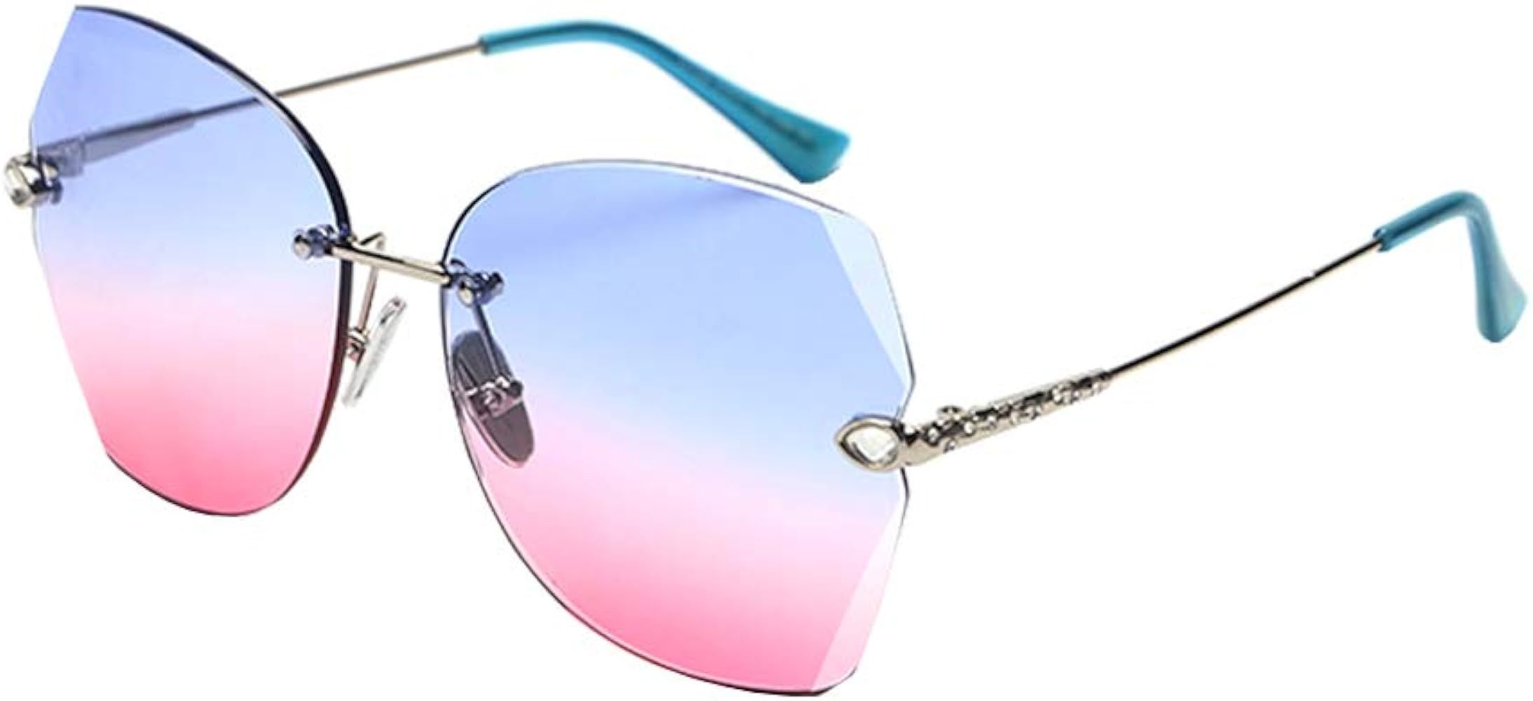 SOSUSHOE Sunglasses For Women Oversized Rimless Diamond Cutting Colorful Lens Fashion | Amazon (US)