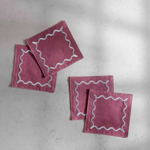 Ripple Embroidered Cocktail Napkin, Set of 4 | Kassatex