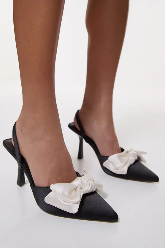 Satin Extreme Bow Slingback Court Heel | Karen Millen | Karen Millen UK + IE + DE + NL