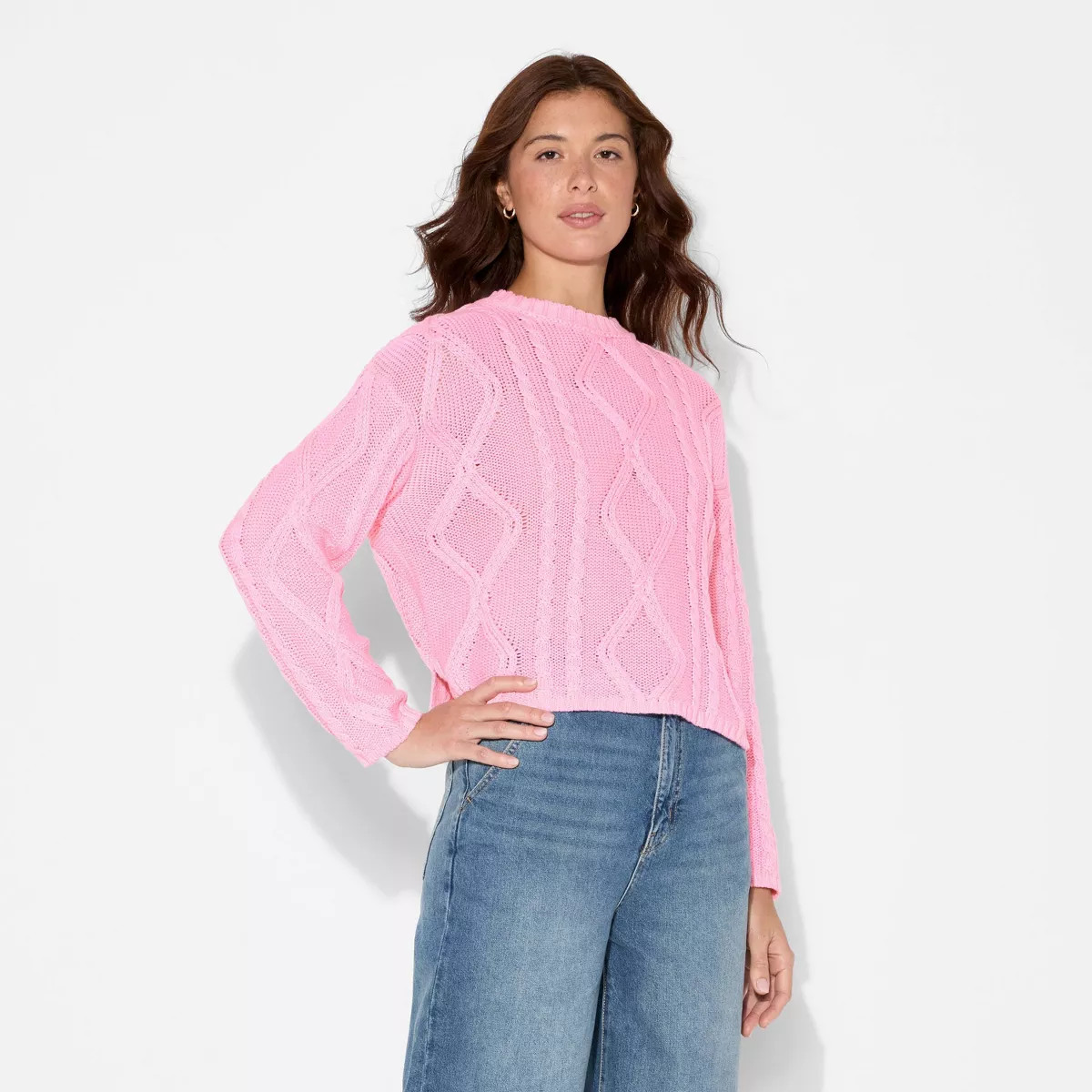 Women's Crewneck Cotton Cable Pullover Sweater - Wild Fable™ | Target