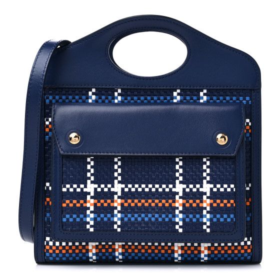 Calfskin Nylon Tartan Mini Pocket Bag Blue White Orange | FASHIONPHILE (US)