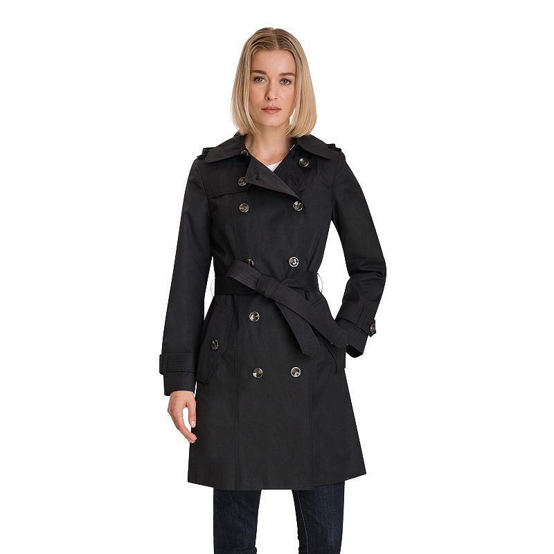 Women's London Fog Double Breasted Trench Coat, Size: Large, Black | Kohl's