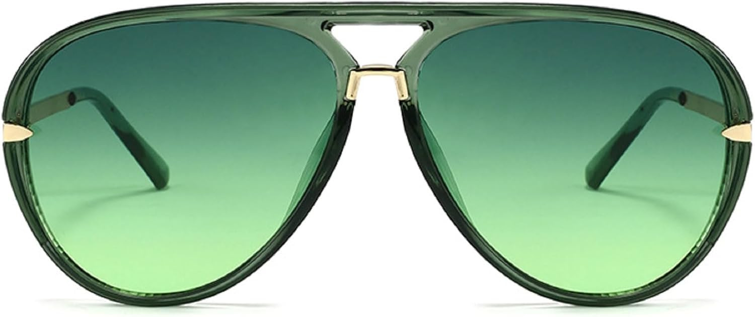 Oversized Pilot Sunglasses Women Fashion Big Frame Sun Glasses Goggle Trendy Metal Frame Oval Shades | Amazon (US)