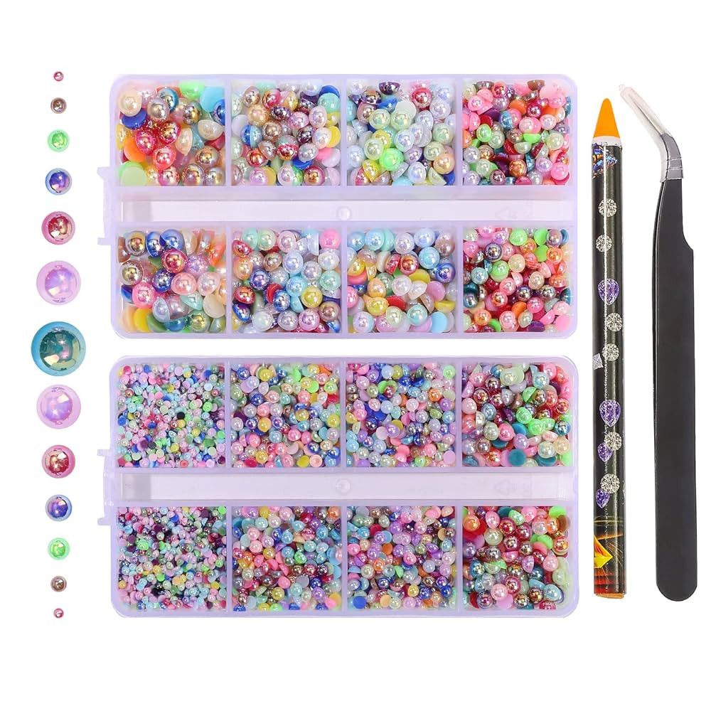 6540PCS Mix Color Resin Flat Back Pearls Rhinestones,Mixed Size 2/3/4/5/6/8/10mm Half Round Pearl... | Amazon (US)