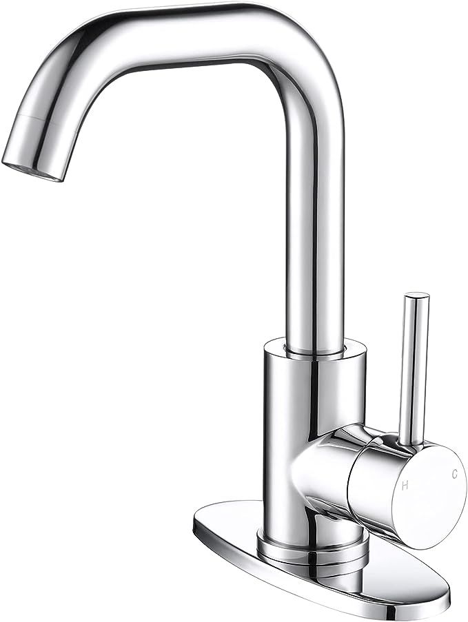 BESTILL One Hole Bathroom Sink Faucet, Pop-up Drain and Supply Hose Included, Chrome | Amazon (US)