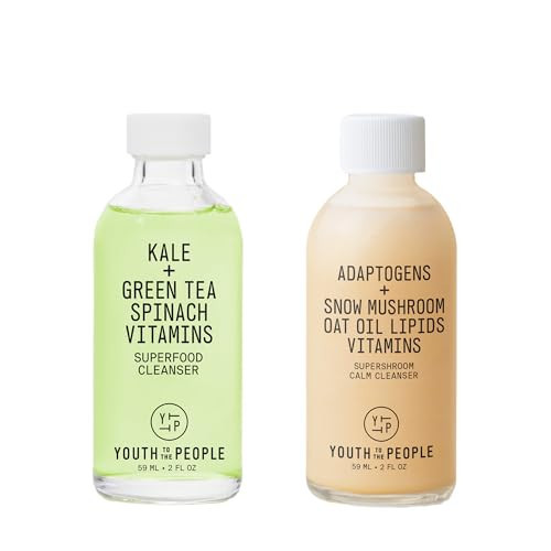 Youth To The People Travel Facial Cleanser Duo Bundle for Dry + Sensitive Skin - Superfood Kale + Green Tea Daily Face Wash (2oz) - Adaptogens Supershroom Calming Face Cleanser (2oz) - Vegan | Amazon (US)