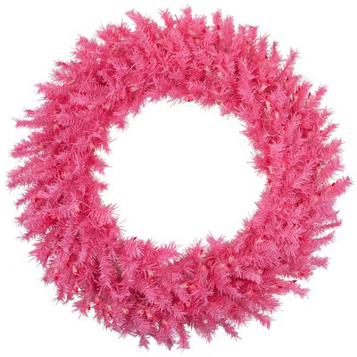 Northlight 36" Pre-Lit Pink Spruce Artificial Christmas Wreath, Pink Lights | Target