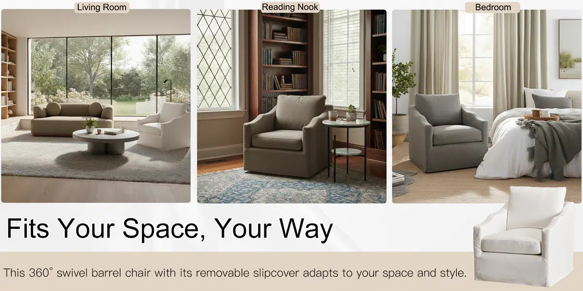 28" Wide Down Fill Upholstered Slipcovered Swivel Barrel Chair | Wayfair North America