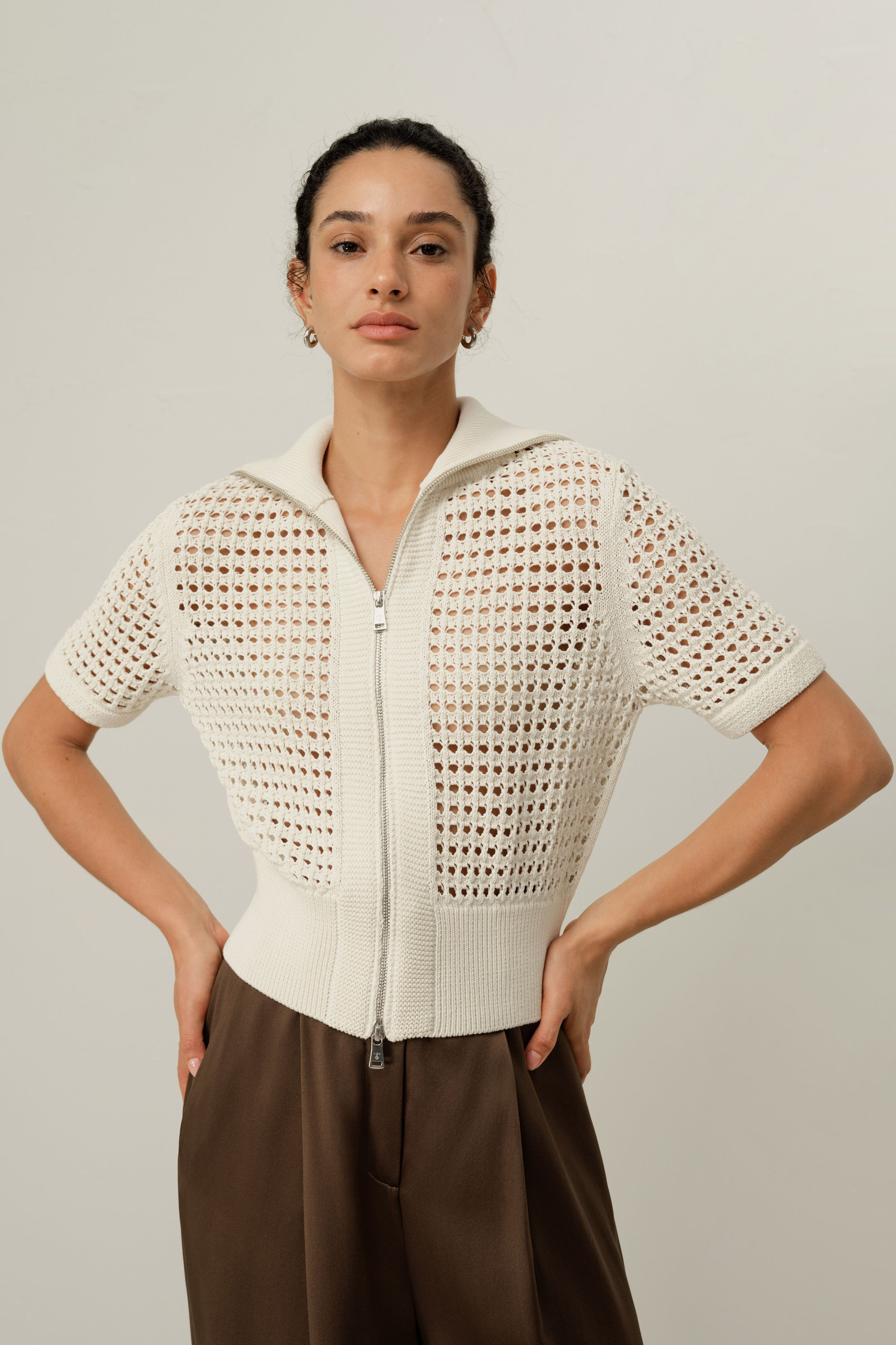Toscana Pointelle Knit Double-Zip Cardigan | LILYSILK