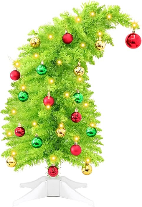 Small Christmas Tree Whimsical Mini Christmas Tree with LED Lights Tabletop Lime Green Decoration... | Amazon (US)