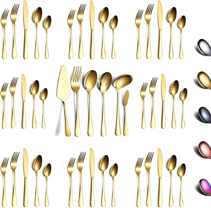 Berglander Flatware Set 46 Piece, Stainless Steel With Titanium Gold Plated Flatware Set 45 Piece... | Amazon (US)
