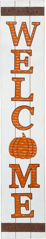Glitzhome Wooden Porch Sign with Metal Welcome Letters Pumpkin Decor for Porch Front Door, Rustic... | Amazon (US)