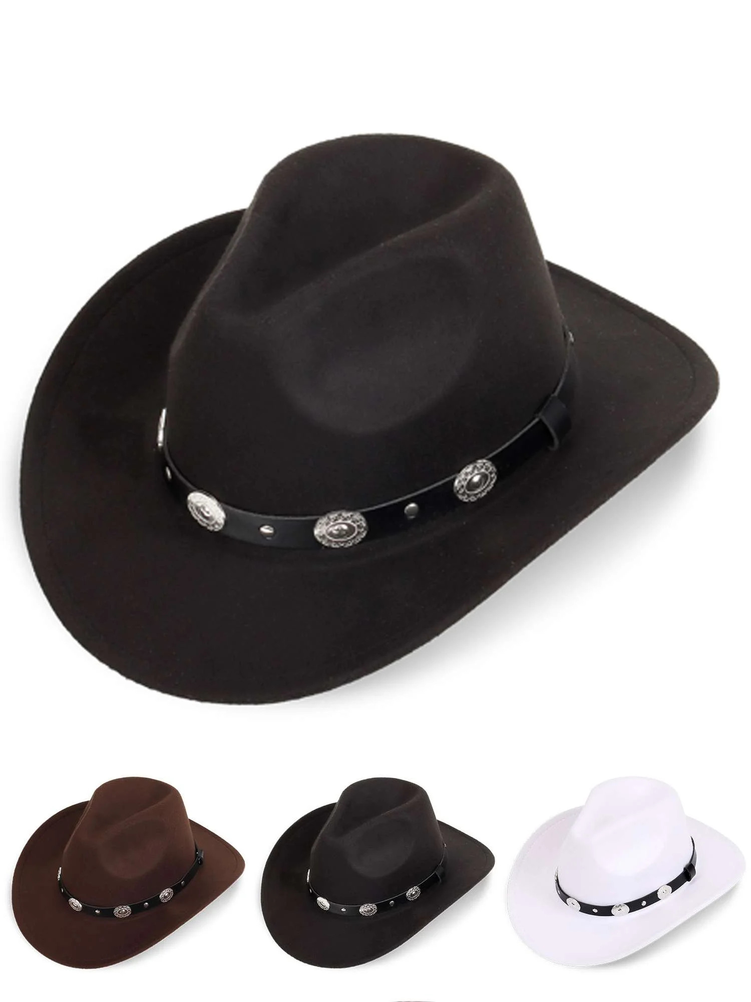 Luxtrada Cowboy Hats for Women Men Pu Leather Cowgirl Hat Wide Brim Fedora Hats Outback Tourist K... | Walmart (US)