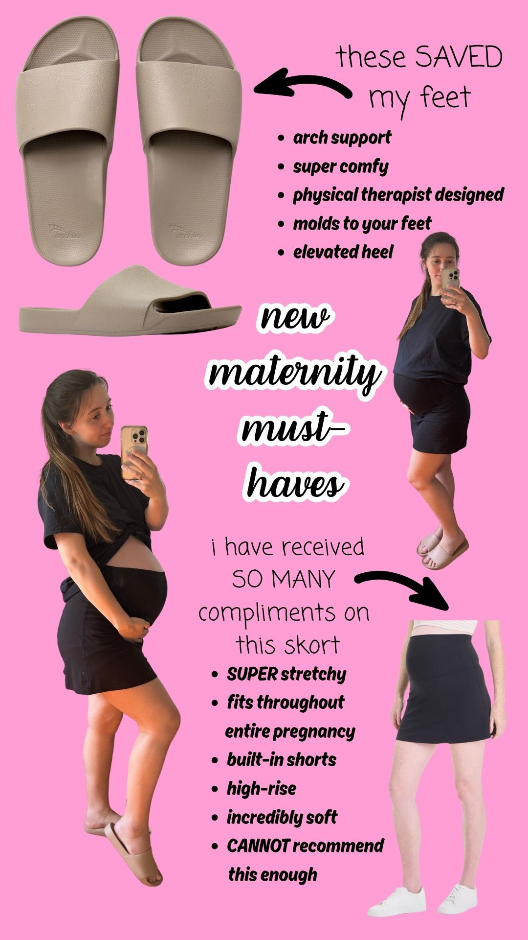 I absolutely had to share these new maternity favorites of mine! My mom gifted me these Archies sandals, and they have absolutely SAVED me. My feet and back used to hurt so badly at the end of the day, especially in this last trimester, but now (after just a few days!) I don't have that horrible ache right before bed. They come in a ton of colors and styles, but I love a good neutral. Then this stretchy, black maternity skirt that I found at Target goes with just about everything. It has built-in shorts, a high-rise fit, and is so unbelievably soft and stretchy, so it's never too tight on my growing belly - even in this last month of pregnancy. These two items have become STAPLES in my closet now, and I just wish it was socially acceptable to wear this skirt every day. If you are pregnant, or no someone who is, add these to your cart immediately. You won't regret it.  

 #LTKFindsUnder50 #LTKFindsUnder100 #LTKBump