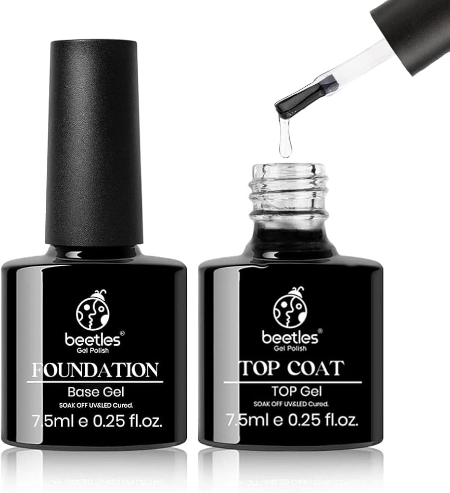 Beetles 2pcs 7.5ml No Wipe Gel Top Coat and Base Coat Set, Soak Off LED Clear Gel Base Top Gel Gl... | Amazon (US)