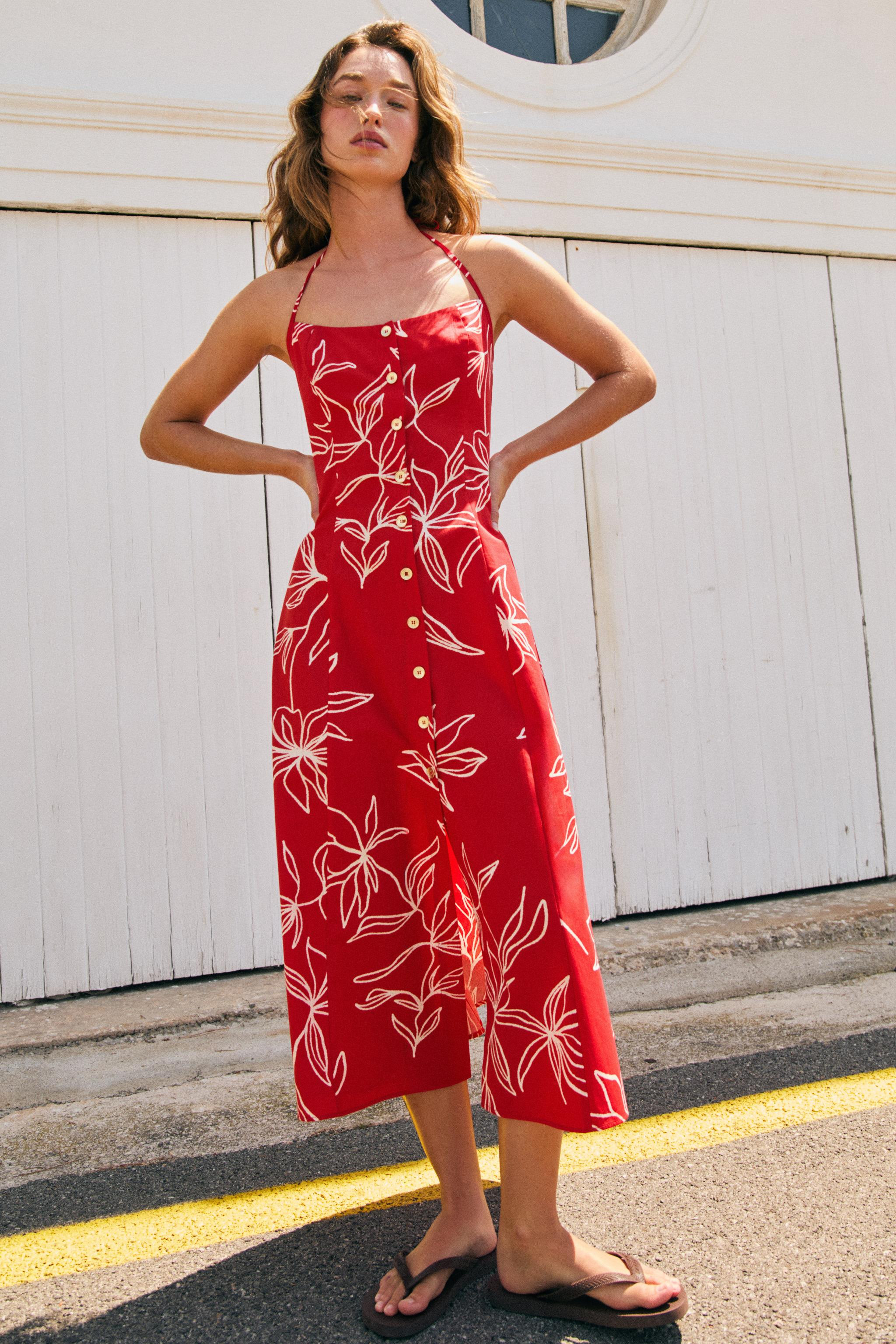 PRINTED POPLIN MIDI DRESS | Zara US