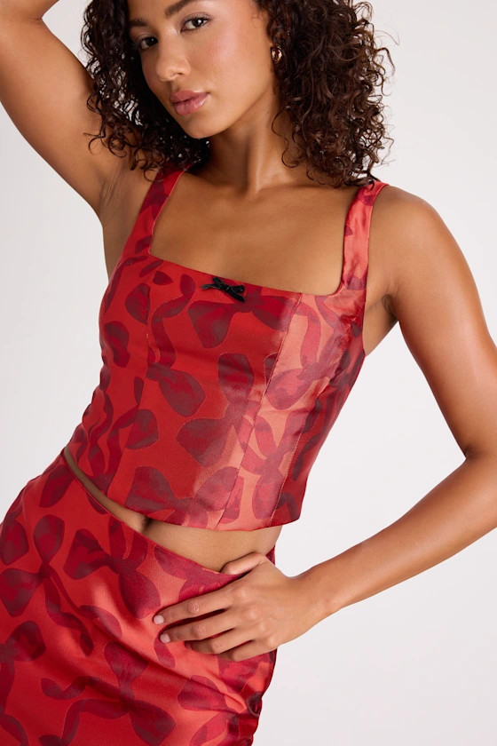 Kendra Red Bow Print Tank Top | Lulus