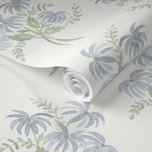 Pearl's Bouquet Quiet Blue Green Wallpaper  | Spoonflower