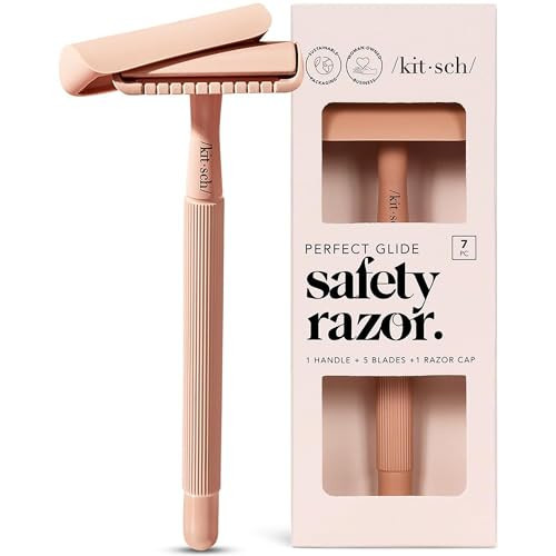 Kitsch Double Edge Safety Razors for Men and Women, Long Metal Handle and Stainless Steel Single Blade Razor, One Blade Razor with 5 Double Edge Refills, Safety Razor for Shaving - Terracotta | Amazon (US)