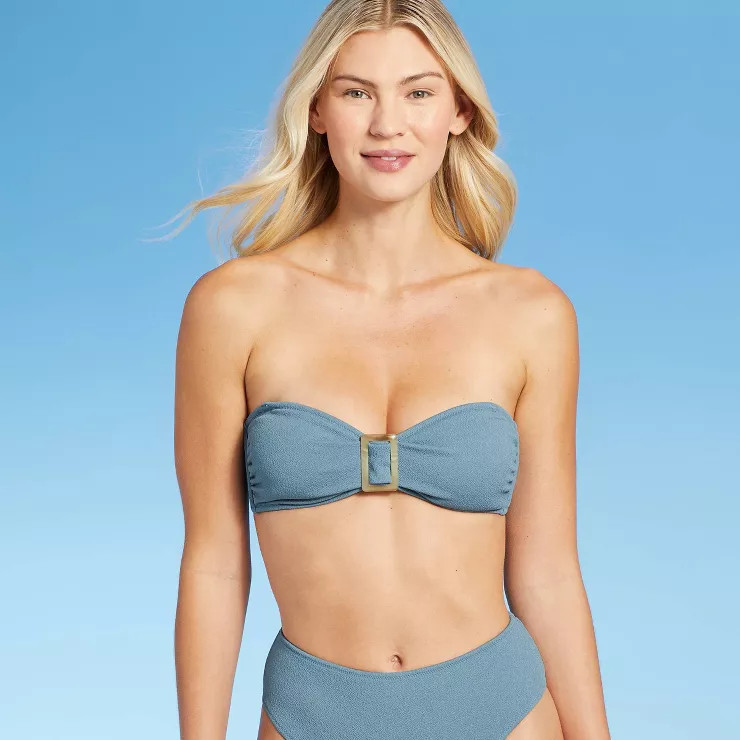 Women's Ring-Front Crepe Textured Bandeau Bikini Top - Shade & Shore™ Blueberry | Target