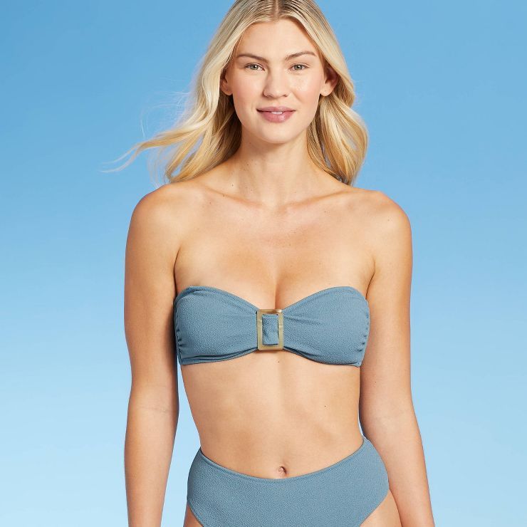 Women's Ring-Front Crepe Textured Bandeau Bikini Top - Shade & Shore™ Blueberry | Target
