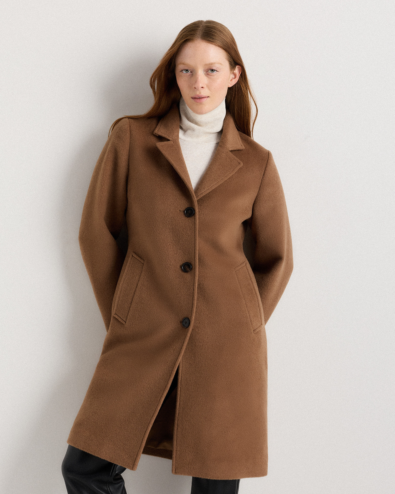 Quince | Women's Camel Hair Single-Breasted Midi Coat in Mocha Brown, Size XL, Wool | Quince