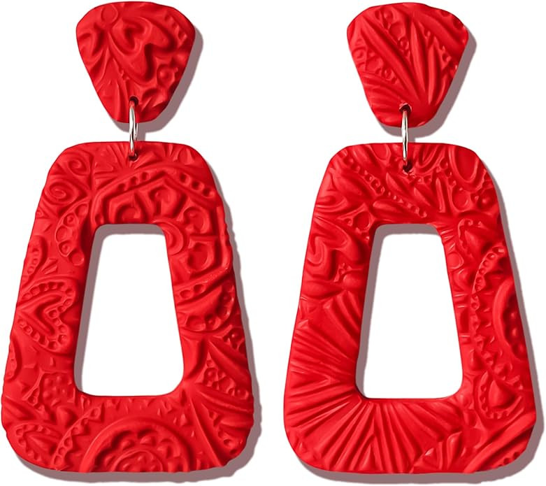 Handmade Oval Hoop Earrings Dangling Statement Drop Earrings For Women Lightweight Dangle Earring... | Amazon (US)