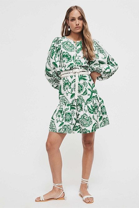 Gathered Print Mini Dress | Witchery