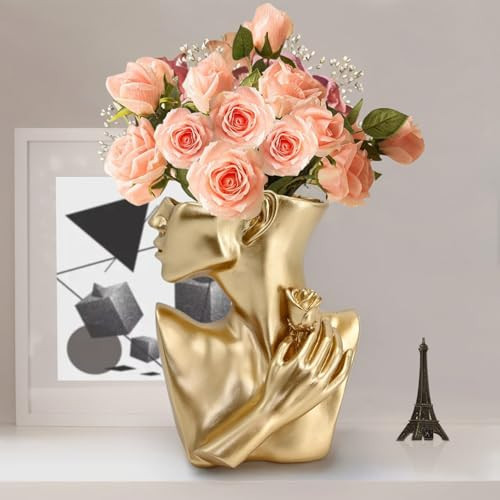 Juliahestia Gold Vases Centerpieces Aesthetic Home Decor Living Room Figurine Decorations Bouquet Flower Pot Coffee Table Office Women Statue Gift for Mom Mother Sister Daughter (Lady Figure) | Amazon (US)