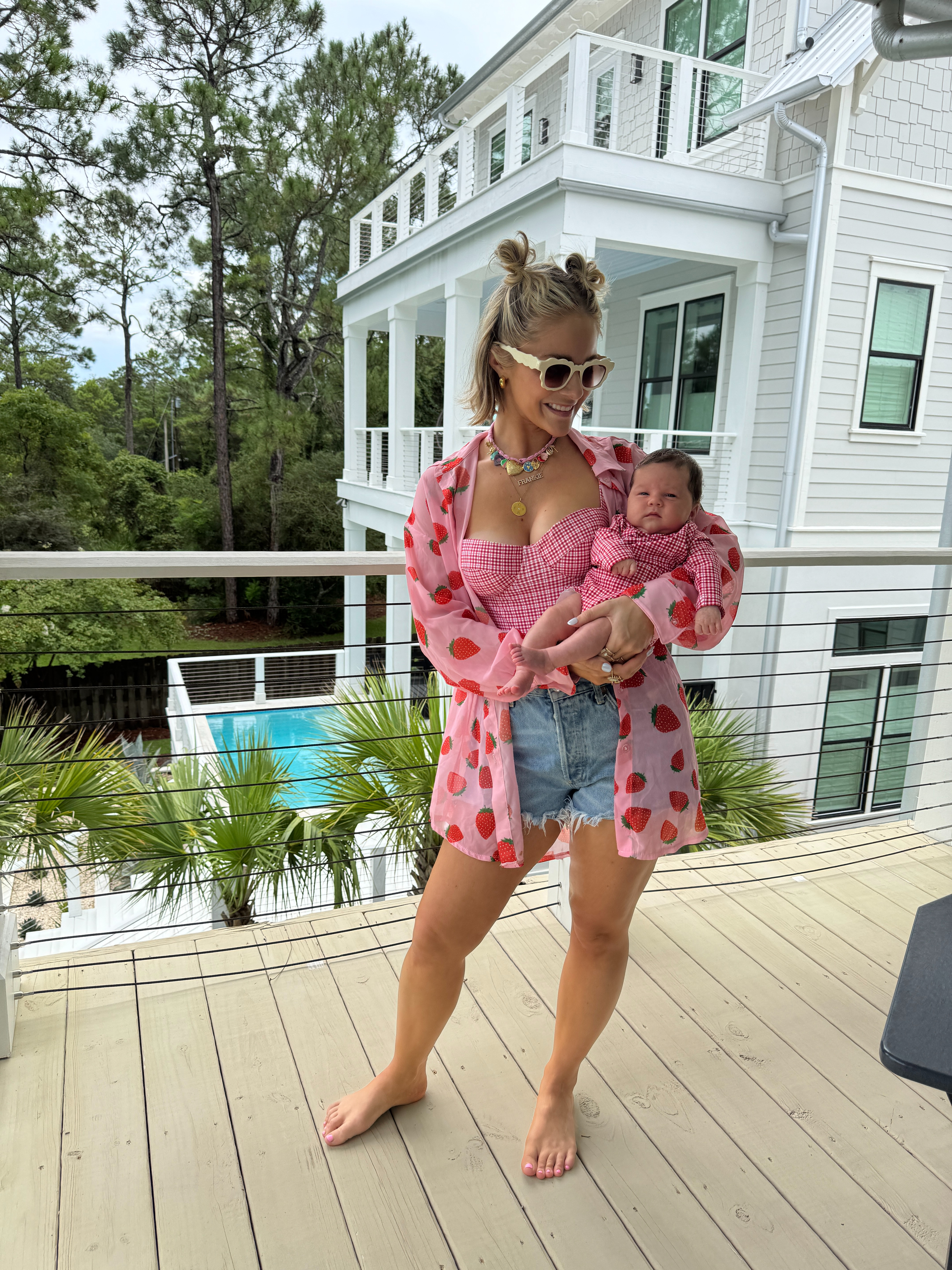 Mom and postpartum beach outfit! I love these agolde denim shorts and have worn them for years! Definitely worth the investment 

#LTKPetite #LTKSeasonal #LTKSwim
