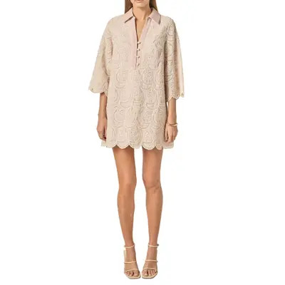 English Factory Embroidered Scallop Hem Minidress in Light Pink at Nordstrom, Size Large | Nordstrom