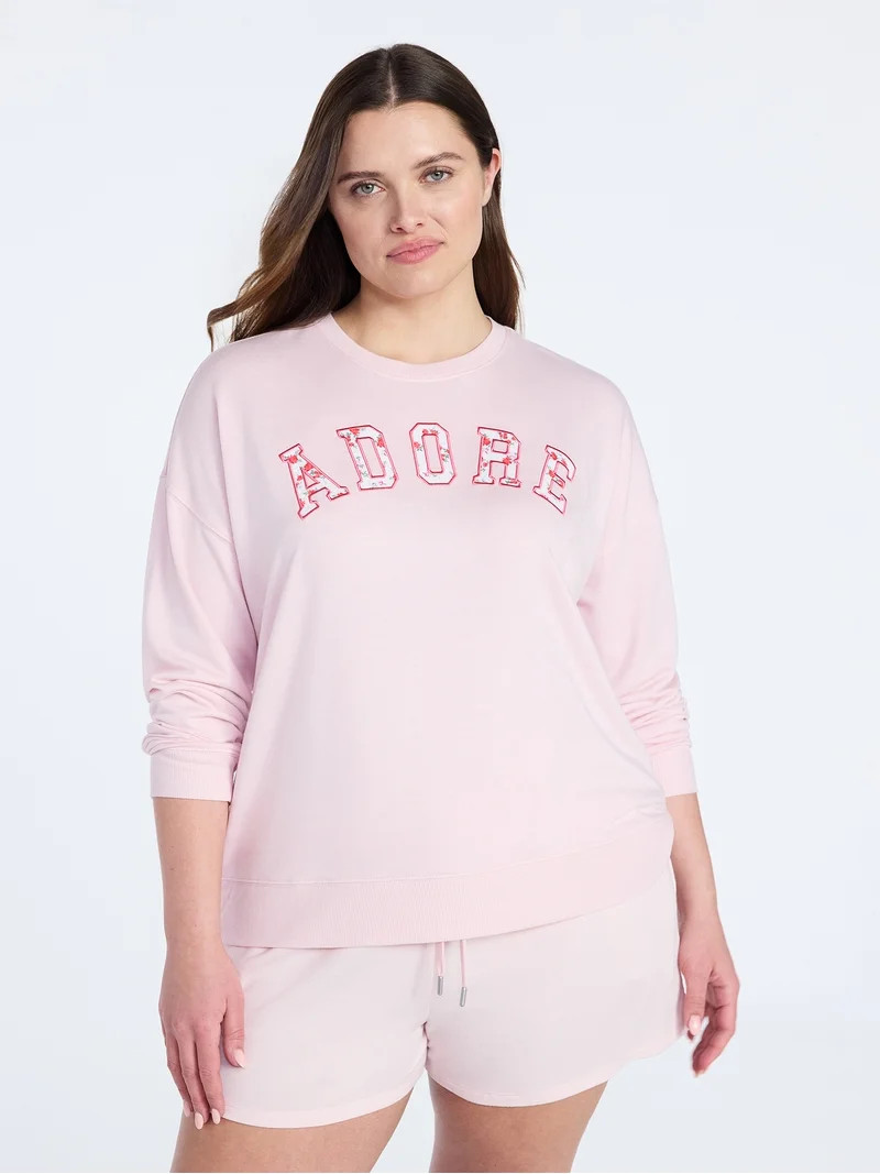 Joyspun Women's French Terry Knit Long Sleeve Lounge Sleep Top, Sizes XS-3X | Walmart (US)