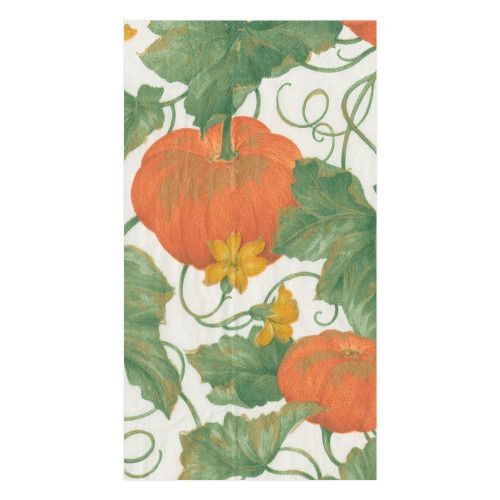 Caspari Heirloom Pumpkins Paper Guest Towel/Buffet Napkins Ivory Orange, 15 Per Pack | Gracious Style