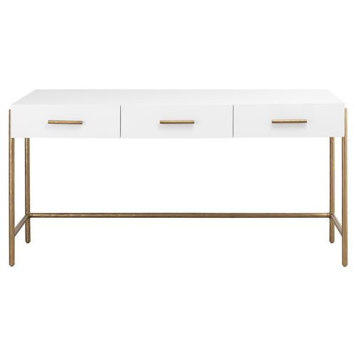 Brookes Hollywood Regency White Wood Gold Iron Frame 3 Drawer  Desk | Kathy Kuo Home