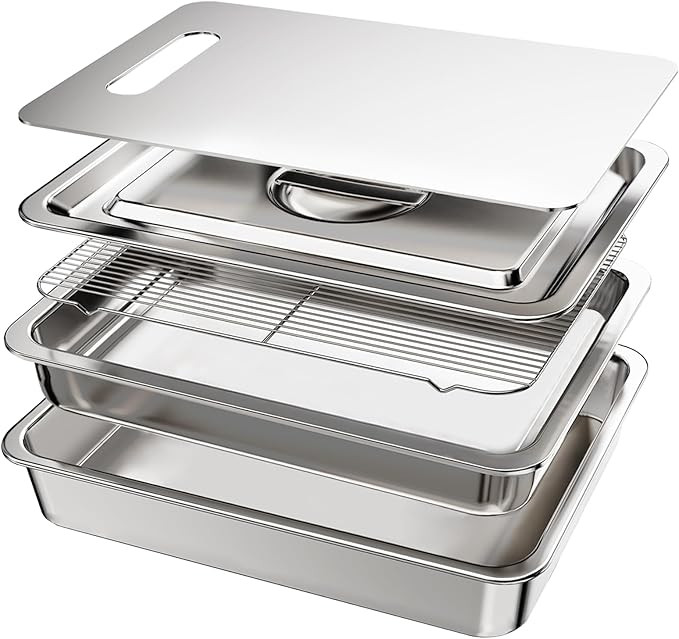5-Piece Grill Carry System, Large Stainless Steel Grill Prep Trays for BBQ and Oven Use with Oil ... | Amazon (US)