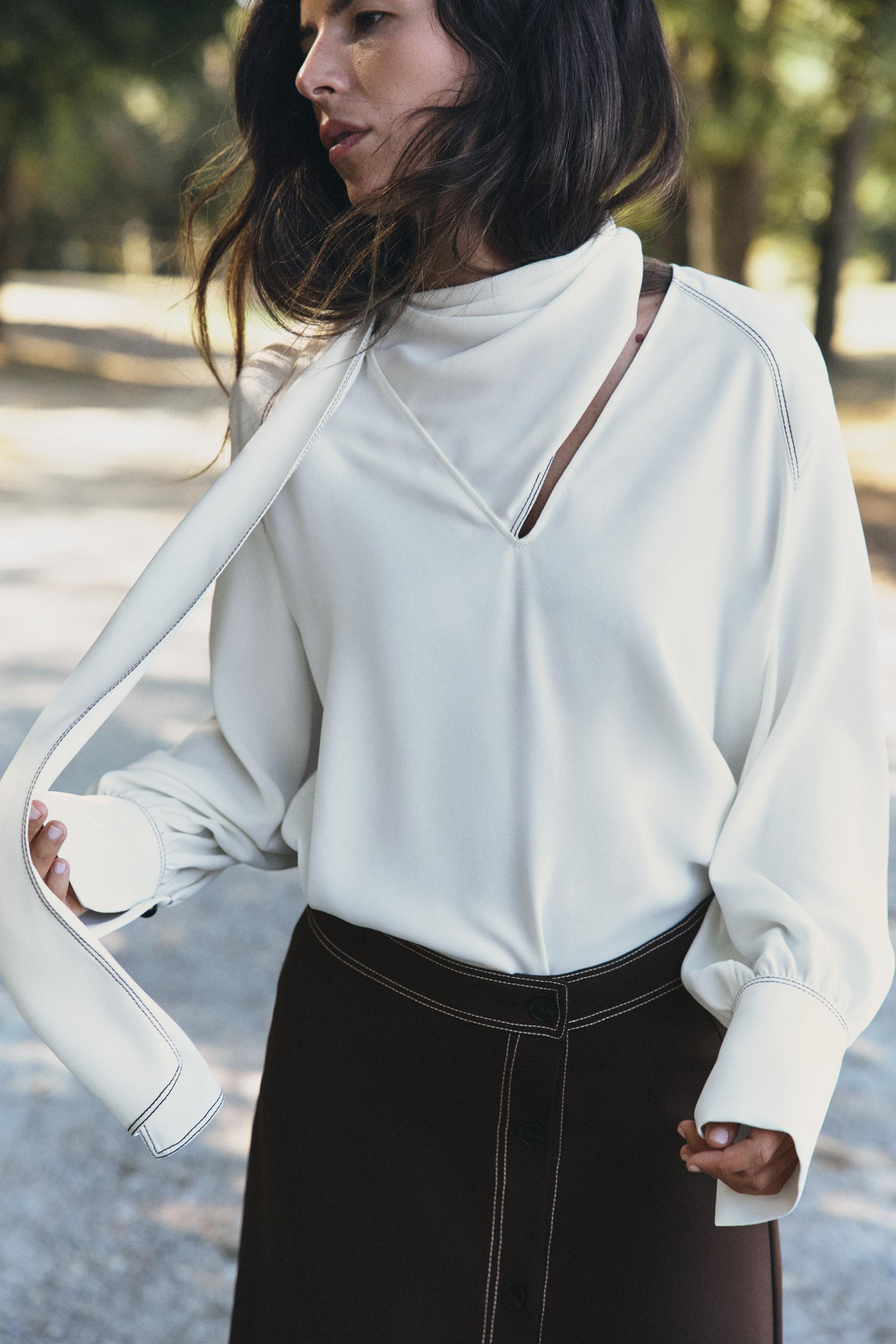CONTRAST STITCH SCARF BLOUSE | Zara US