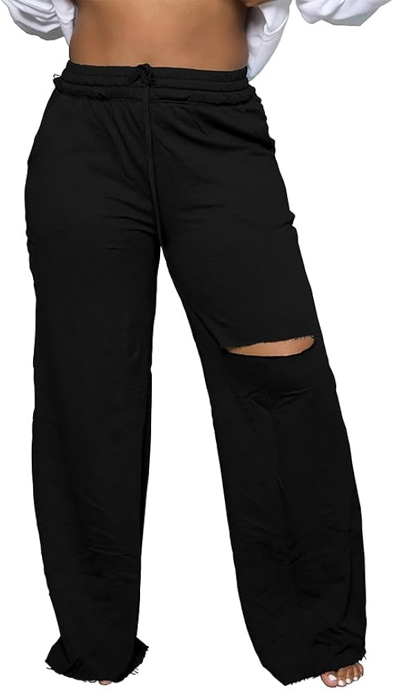 PINSV Wide Leg Pants for Women Drawstring Baggy Casual Sweatpants | Amazon (US)
