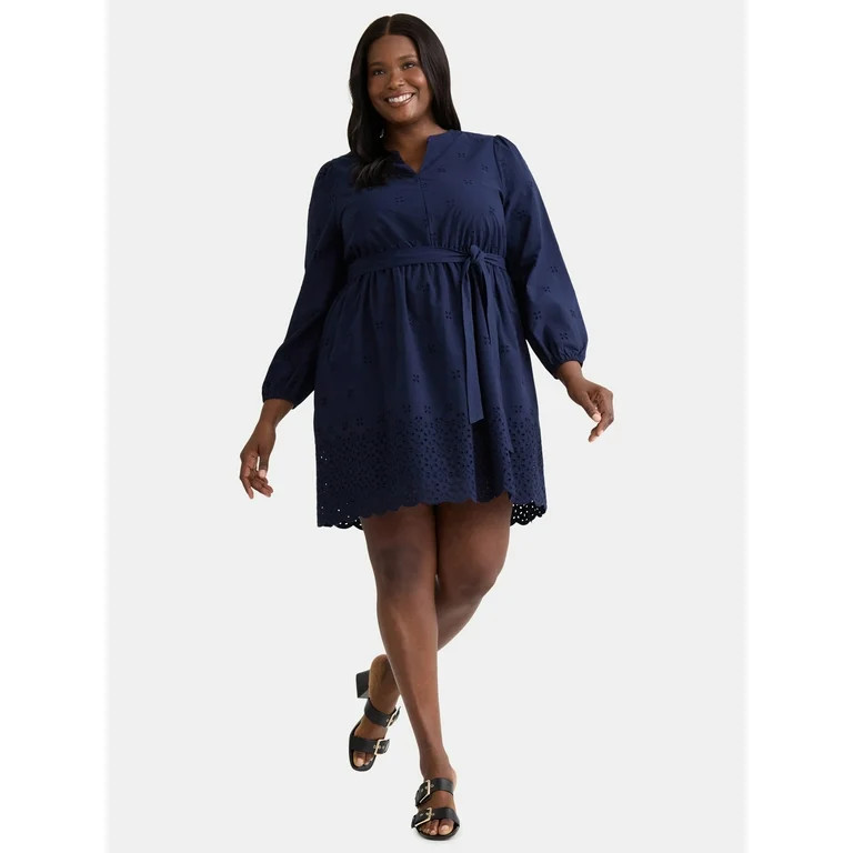 Time and Tru Women's and Women's Plus Embroidered Cotton Eyelet Dress, Sizes XS-4X | Walmart (US)