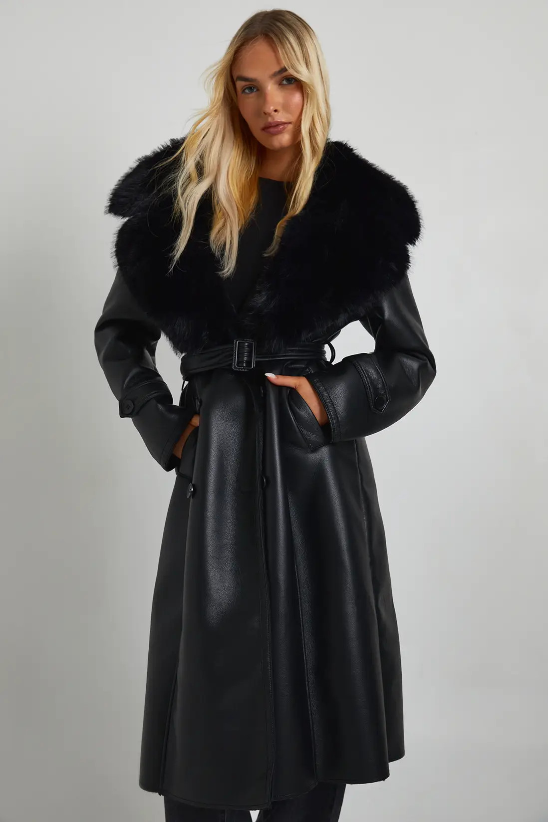 Faux Fur Collar Trench Coat | boohoo (US & Canada)